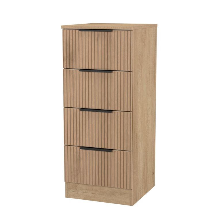 Java Fluted Bedside Cabinet - 4 Drawer - Natural and Nebraska