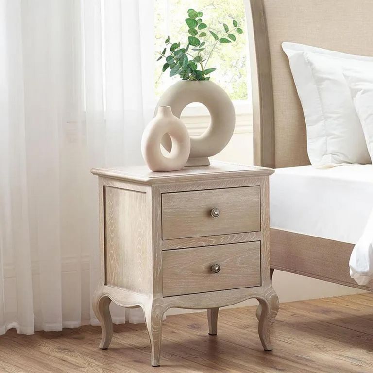 Clearance - Camille Bedside Cabinet - 2 Drawer - French Style - Oak - FSS17291