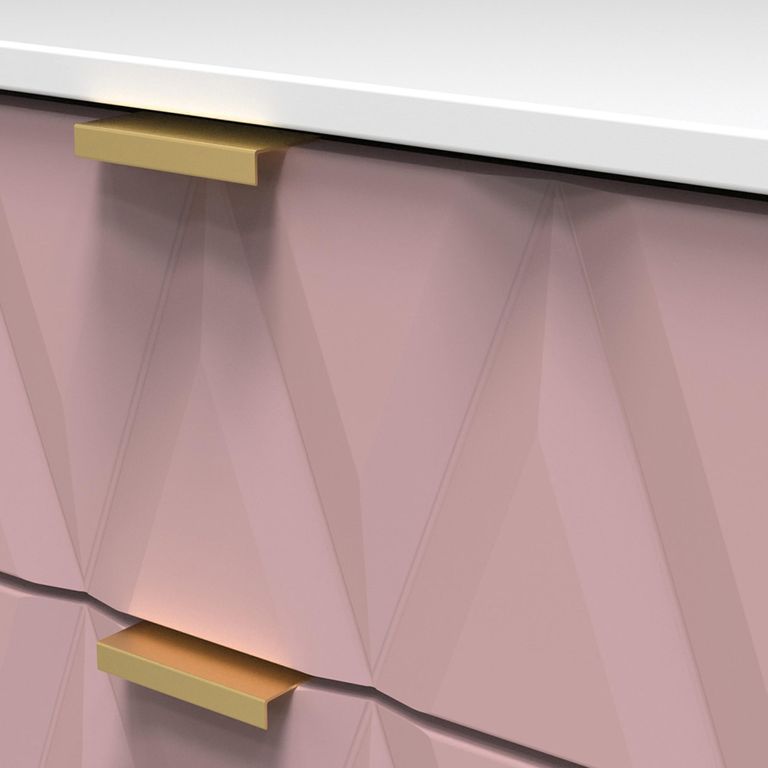 Diamond Bedside Cabinet - 2 Drawer - with Gold Hairpin Legs - Pink and White