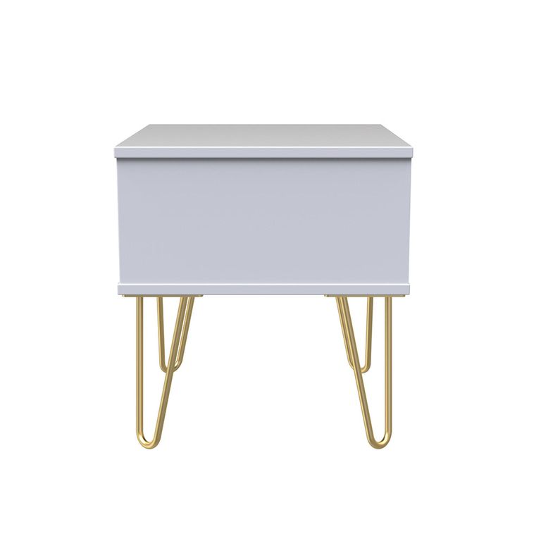 Diamond Bedside Table - 1 Drawer - with Gold Hairpin Legs - Pink and White