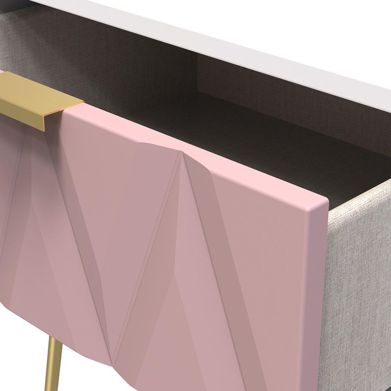 Diamond Bedside Table - 1 Drawer - with Gold Hairpin Legs - Pink and White