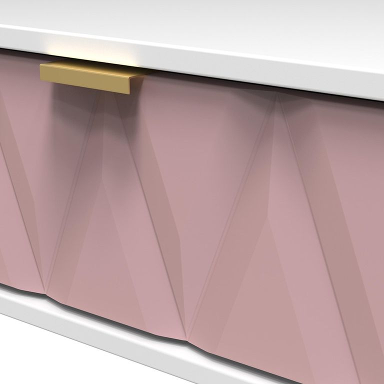 Diamond Bedside Table - 1 Drawer - with Gold Hairpin Legs - Pink and White