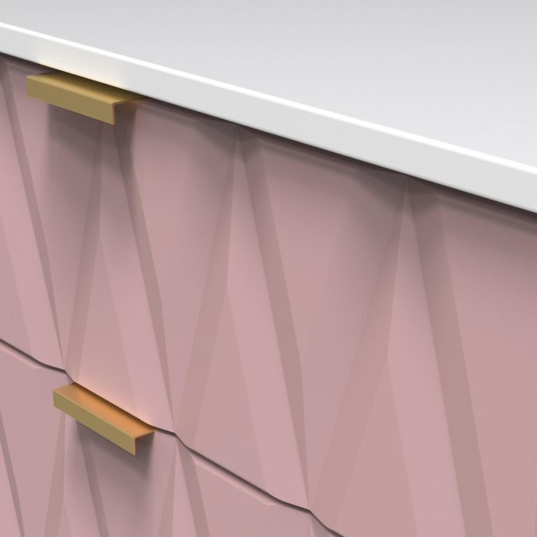 Diamond Midi Bedside Cabinet - 2 Drawer - with Gold Hairpin Legs - Pink and White