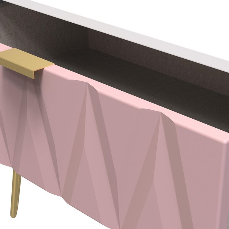 Diamond Midi Bedside Table - 1 Drawer - with Gold Hairpin Legs - Pink and White