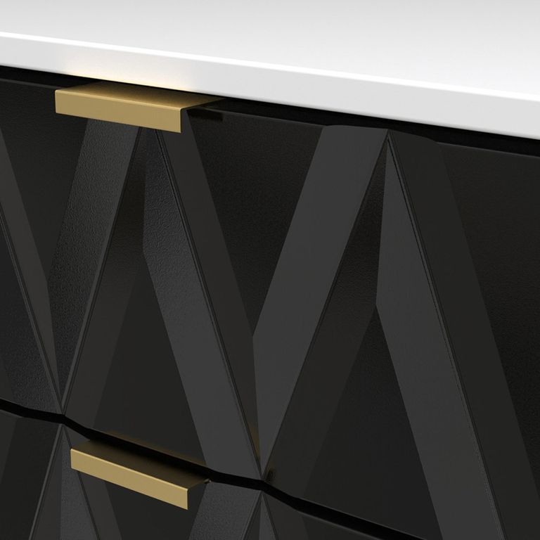 Diamond Bedside Cabinet - 2 Drawer - with Gold Hairpin Legs - Black and White