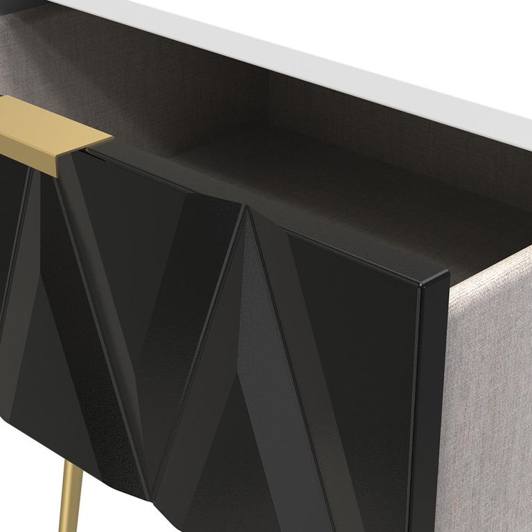 Diamond Bedside Table - 1 Drawer - with Gold Hairpin Legs - Black and White