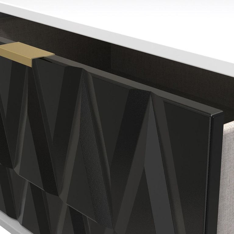 Diamond Midi Bedside Cabinet - 2 Drawer - with Gold Hairpin Legs - Black and White