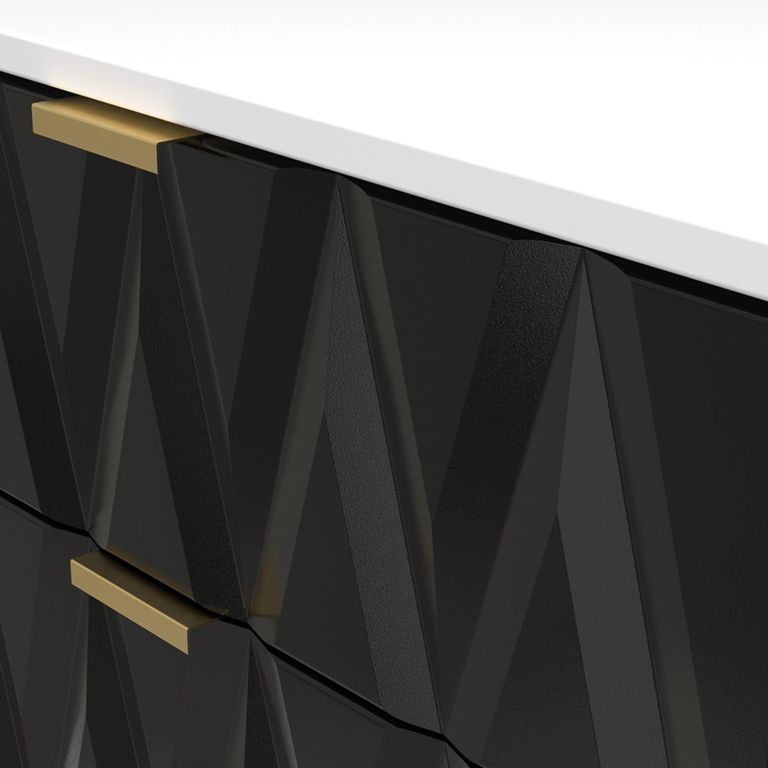 Diamond Midi Bedside Cabinet - 2 Drawer - with Gold Hairpin Legs - Black and White