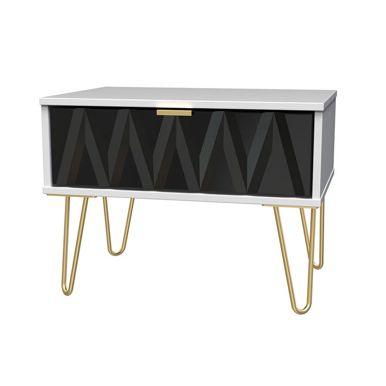 Diamond Midi Bedside Table - 1 Drawer - with Gold Hairpin Legs - Black and White