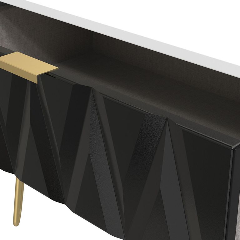 Diamond Midi Bedside Table - 1 Drawer - with Gold Hairpin Legs - Black and White