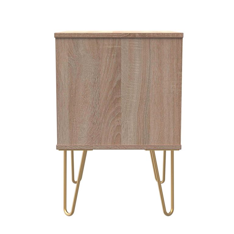 Diamond Bedside Cabinet - 2 Drawer - with Gold Hairpin Legs - Oak