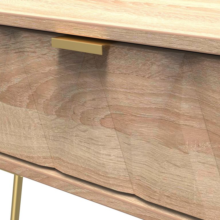 Diamond Bedside Table - 1 Drawer - with Gold Hairpin Legs - Oak