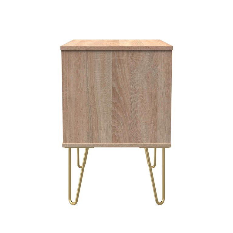 Diamond Midi Bedside Cabinet - 2 Drawer - with Gold Hairpin Legs - Oak