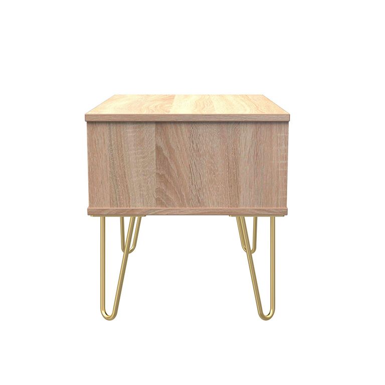 Diamond Midi Bedside Table - 1 Drawer - with Gold Hairpin Legs - Oak