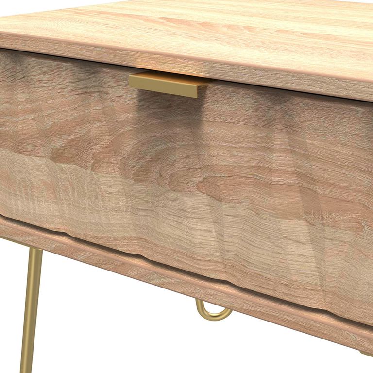 Diamond Midi Bedside Table - 1 Drawer - with Gold Hairpin Legs - Oak