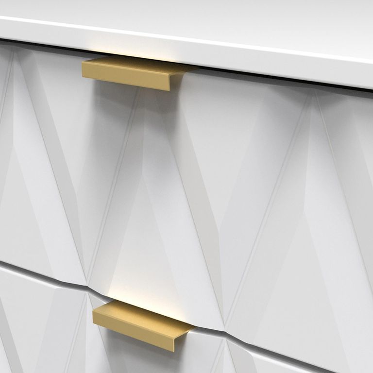 Diamond Bedside Cabinet - 2 Drawer - with Gold Hairpin Legs - White