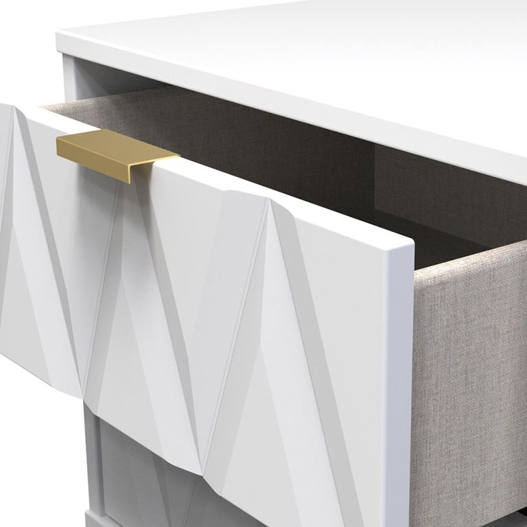 Diamond Bedside Cabinet - 2 Drawer - with Gold Hairpin Legs - White