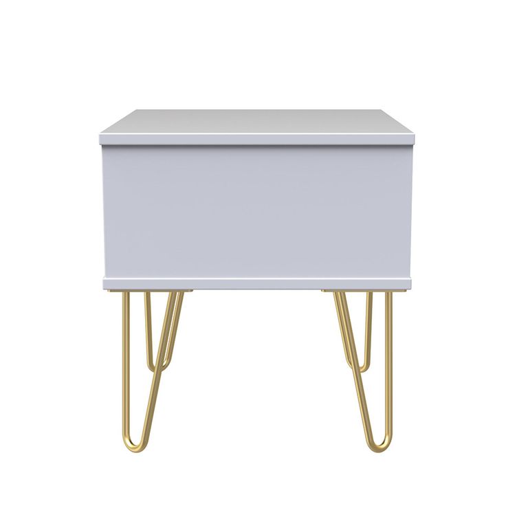 Diamond Bedside Table - 1 Drawer - with Gold Hairpin Legs - White