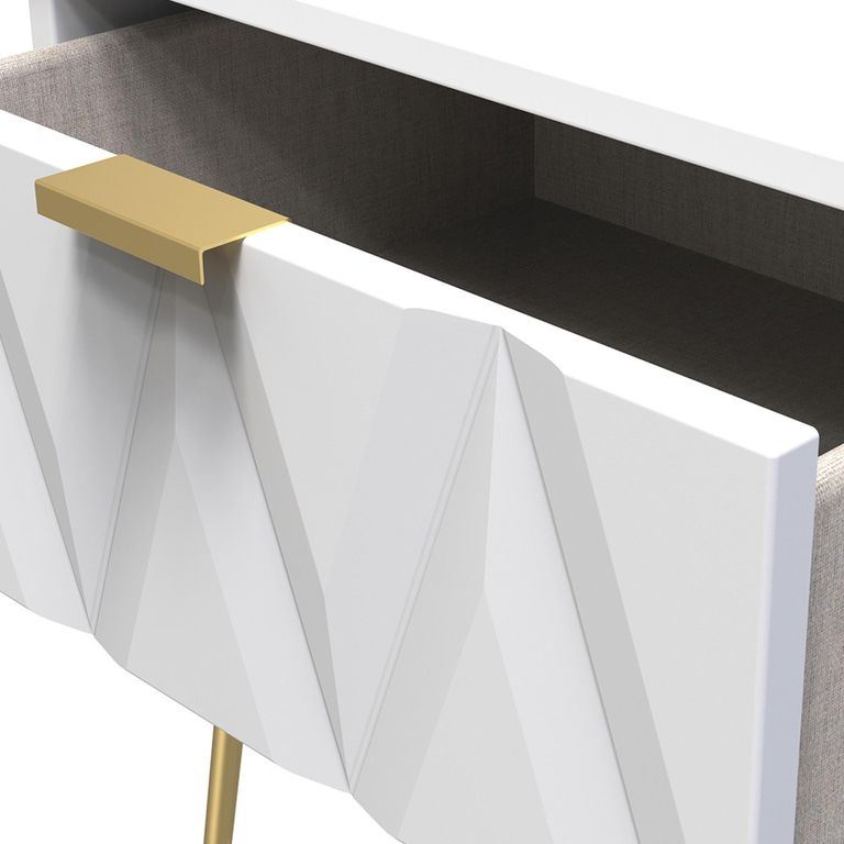 Diamond Bedside Table - 1 Drawer - with Gold Hairpin Legs - White