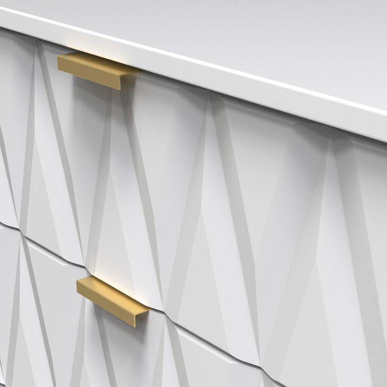 Diamond Midi Bedside Cabinet - 2 Drawer - with Gold Hairpin Legs - White