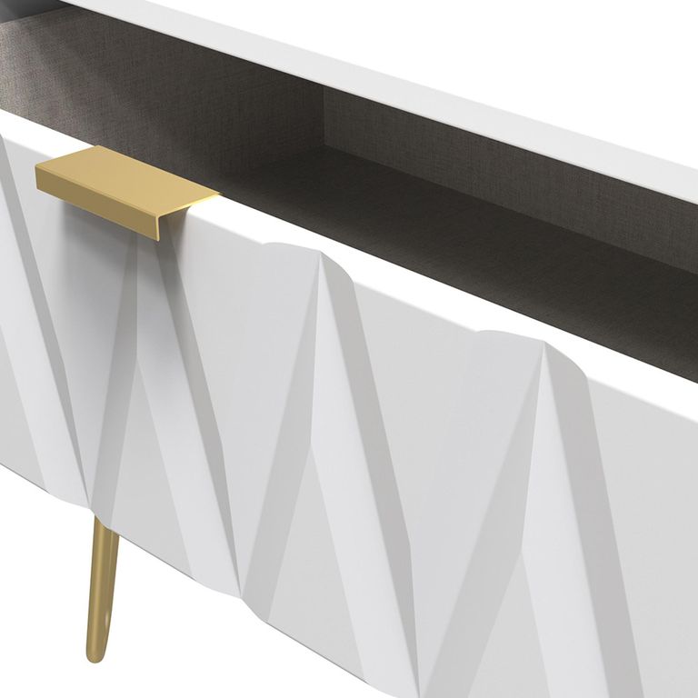 Diamond Midi Bedside Table - 1 Drawer - with Gold Hairpin Legs - White