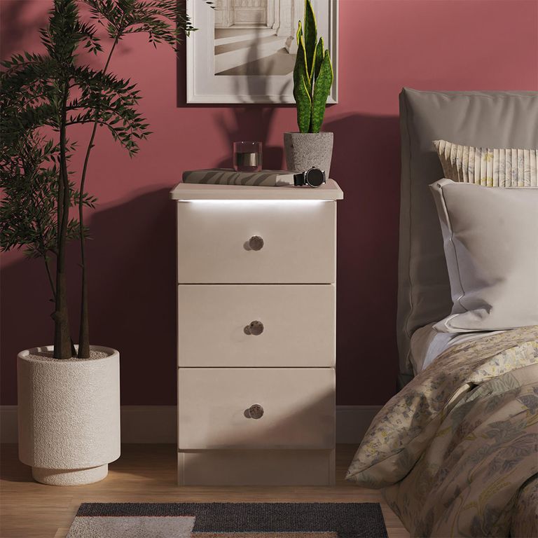 Lumiere Bedside Cabinet - 3 Drawer - Cashmere