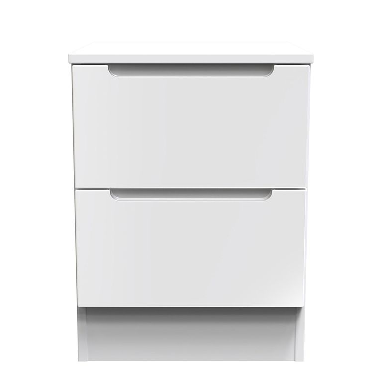 Milan Bedside Cabinet - 2 Drawer - White Gloss