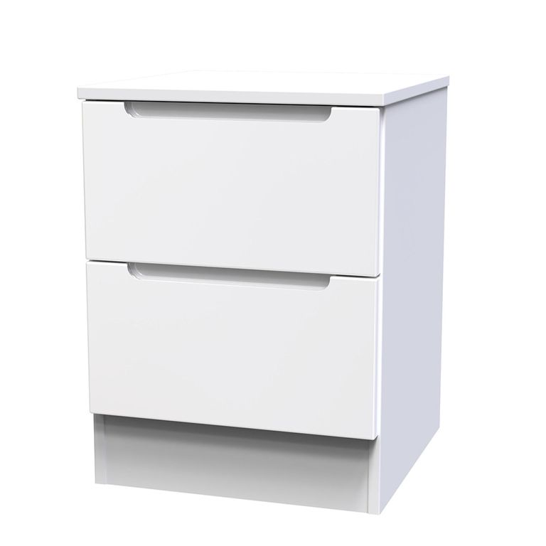 Milan Bedside Cabinet - 2 Drawer - White Gloss