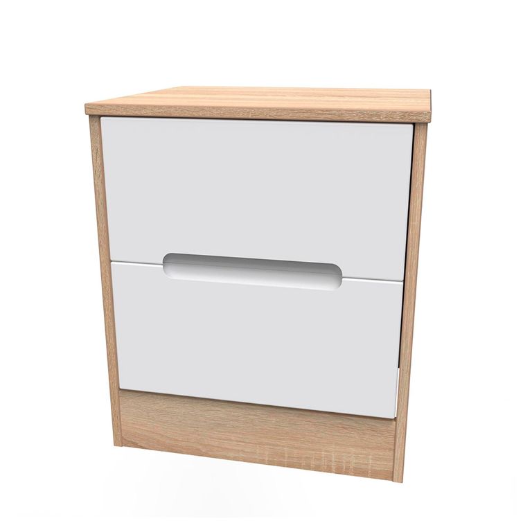 Monaco Bedside Cabinet - 2 Drawer - White Matt and Oak