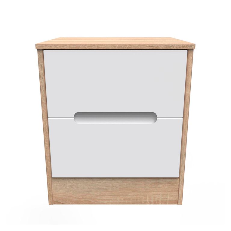 Monaco Bedside Cabinet - 2 Drawer - White Matt and Oak