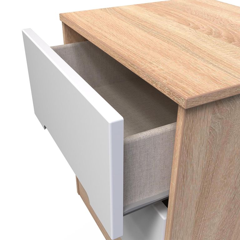 Monaco Bedside Cabinet - 2 Drawer - White Matt and Oak