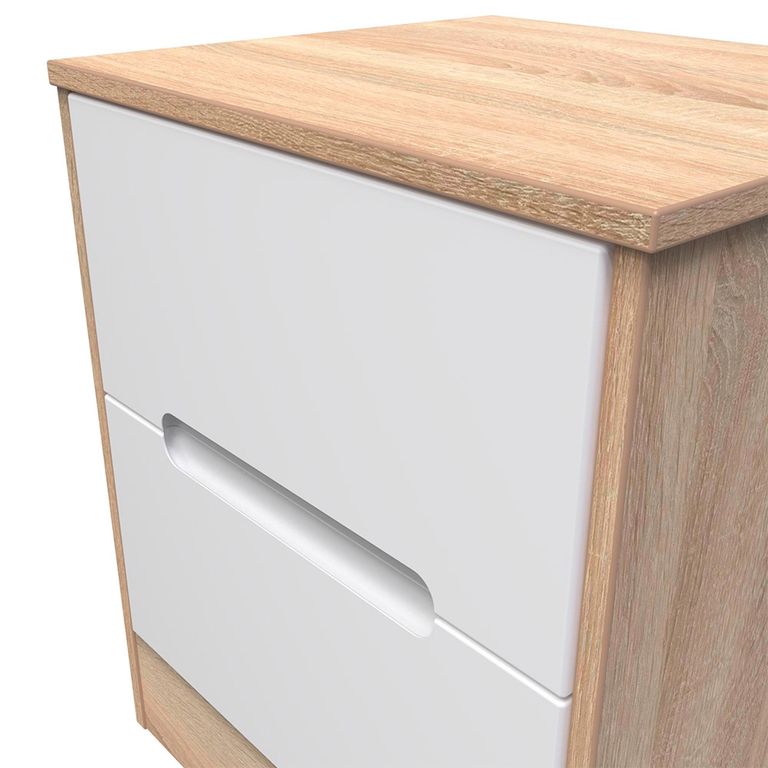 Monaco Bedside Cabinet - 2 Drawer - White Matt and Oak
