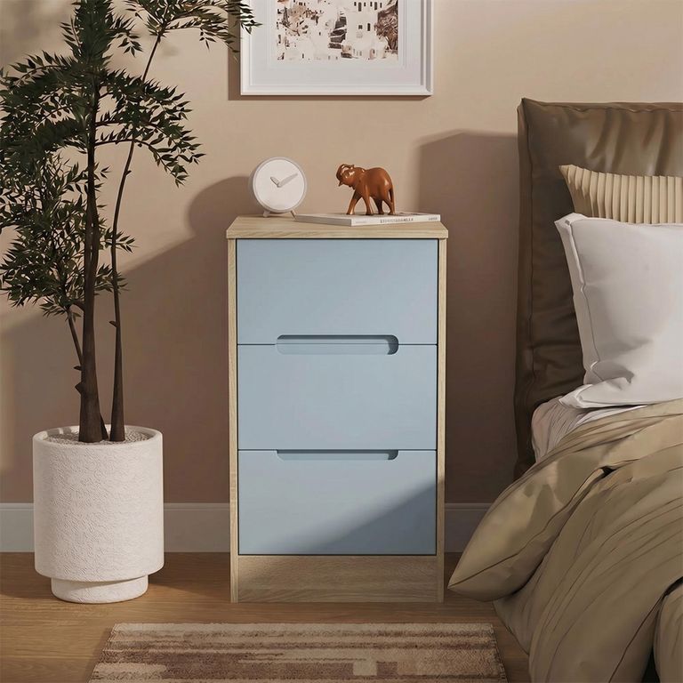 Monaco Bedside Cabinet - 3 Drawer - Denim and Oak
