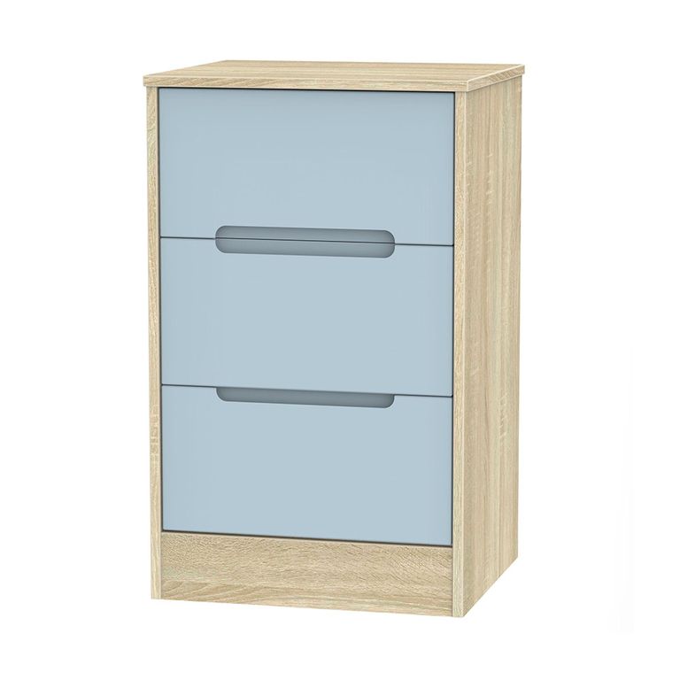 Monaco Bedside Cabinet - 3 Drawer - Denim and Oak