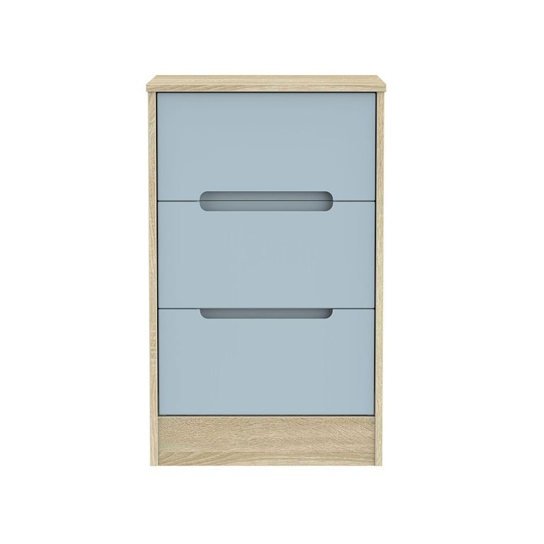 Monaco Bedside Cabinet - 3 Drawer - Denim and Oak