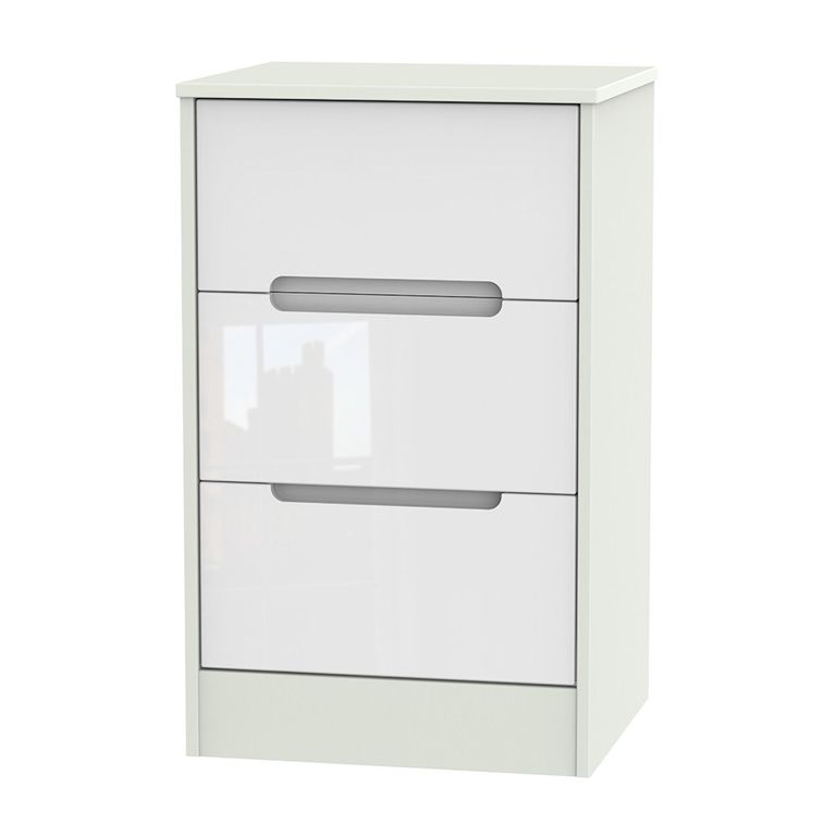 Monaco Bedside Cabinet - 3 Drawer - White Gloss and Cashmere