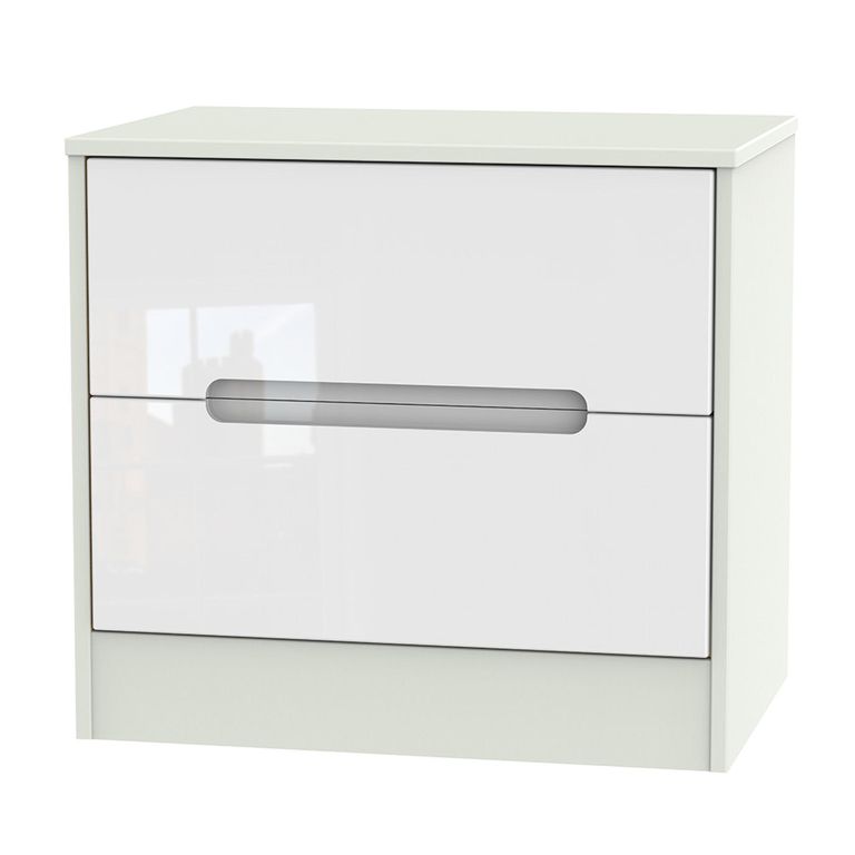 Monaco Bedside Cabinet - Wide - 2 Drawer - White Gloss and Cashmere