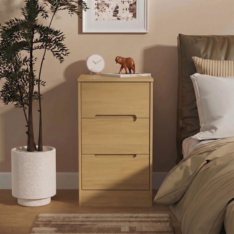 Monaco Bedside Cabinet - 3 Drawer - Modern Oak