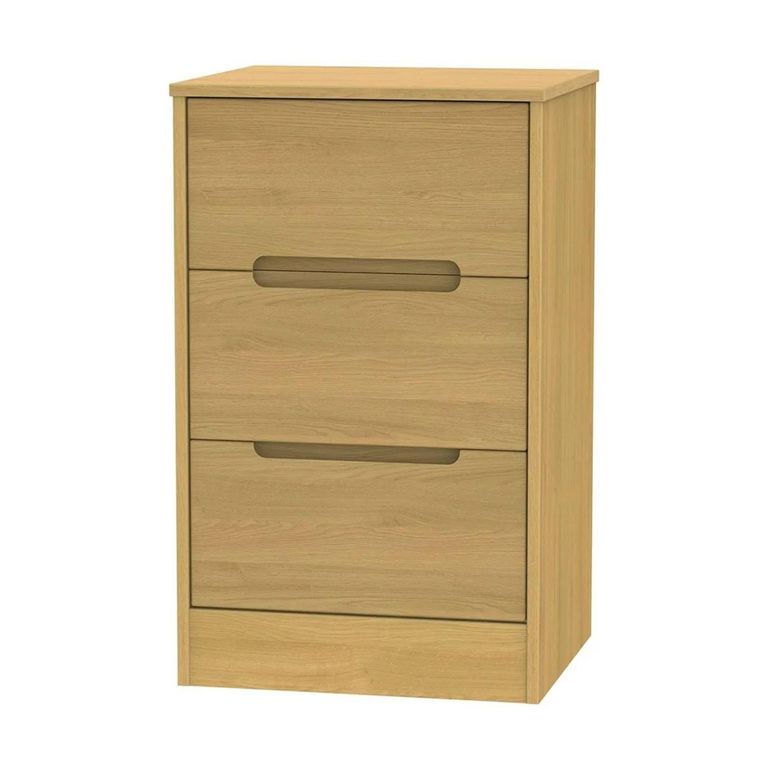 Monaco Bedside Cabinet - 3 Drawer - Modern Oak