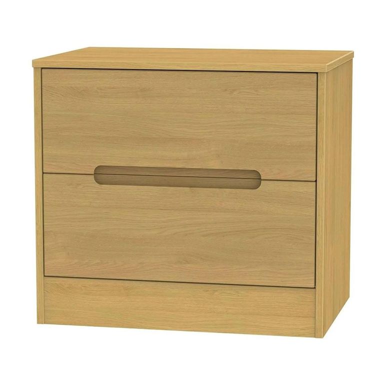 Monaco Bedside Cabinet - Wide - 2 Drawer - Modern Oak