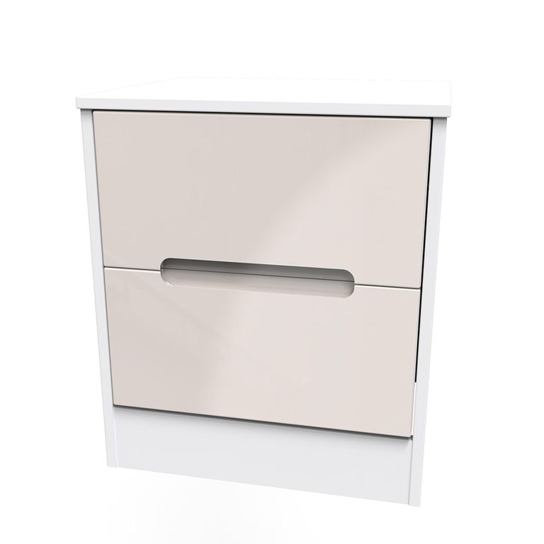 Monaco Bedside Cabinet - 2 Drawer - Cashmere Gloss and White