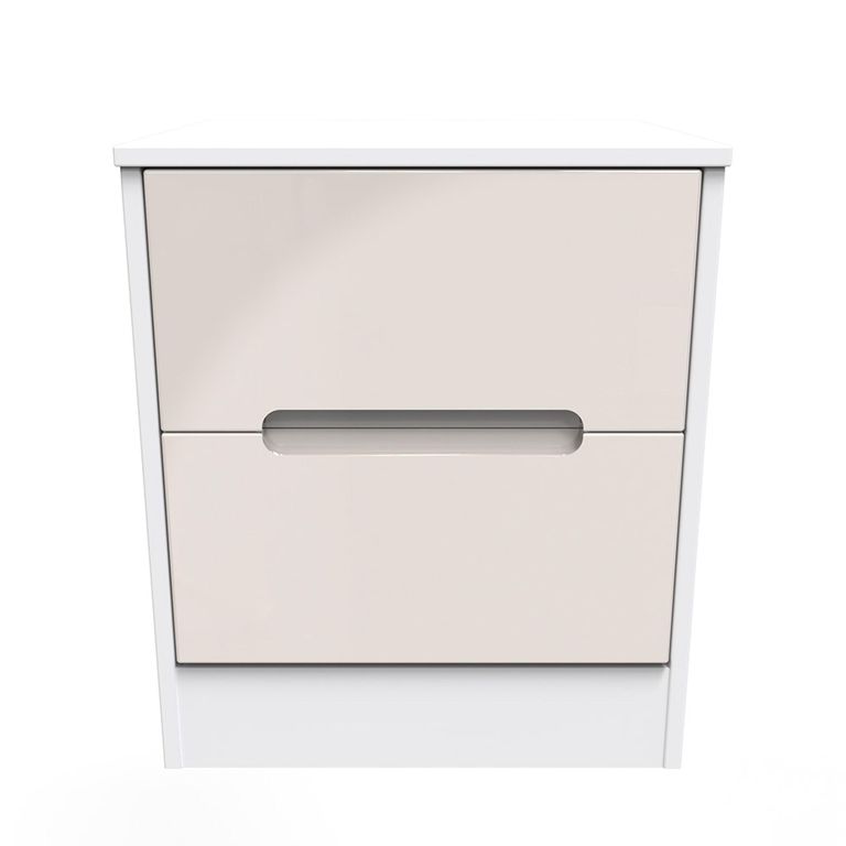 Monaco Bedside Cabinet - 2 Drawer - Cashmere Gloss and White