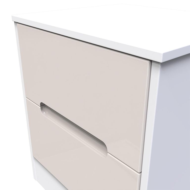 Monaco Bedside Cabinet - 2 Drawer - Cashmere Gloss and White