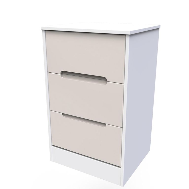 Monaco Bedside Cabinet - 3 Drawer - Cashmere Gloss and White