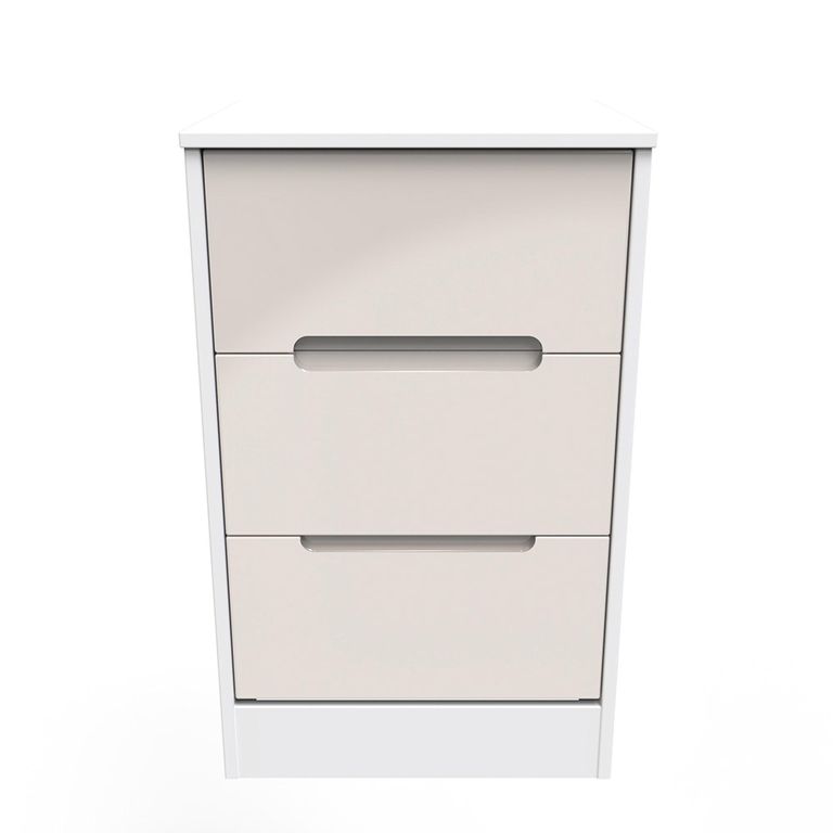Monaco Bedside Cabinet - 3 Drawer - Cashmere Gloss and White