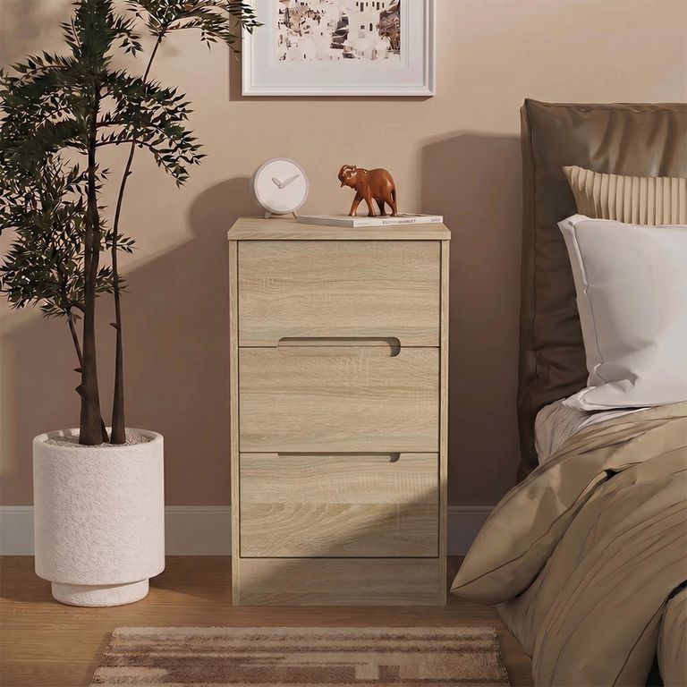 Monaco Bedside Cabinet - 3 Drawer - Oak