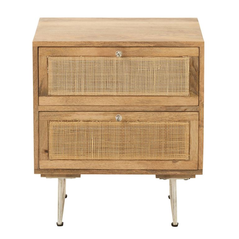 Bedside Cabinet  - 2 Drawer - Natural Rattan Mango Wood