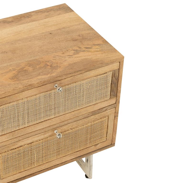 Bedside Cabinet  - 2 Drawer - Natural Rattan Mango Wood