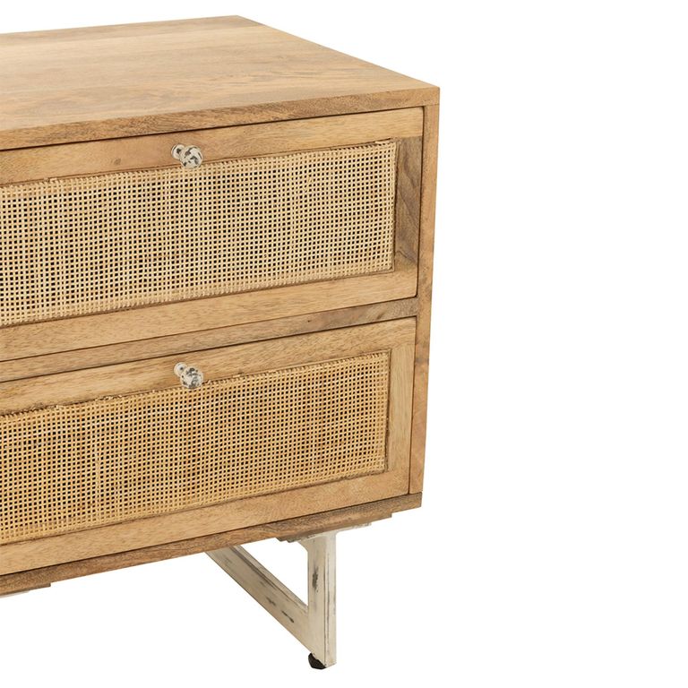 Bedside Cabinet  - 2 Drawer - Natural Rattan Mango Wood