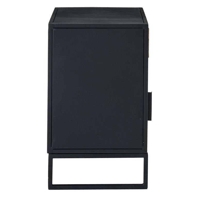 Bedside Cabinet - 1 Door - Natural Rattan and Black Metal